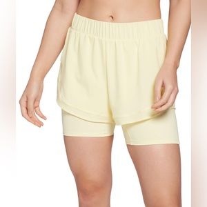 NWT yellow CALIA 2 in 1 Run Shorts in size SMALL